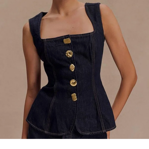 Women’s Vintage Denim Top and Pant Set