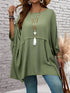 Plus size solid color women's round neck bat wing sleeve loose shirt falls top
