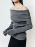 Elegant Slash Neck Long Sleeve Sweater for Women