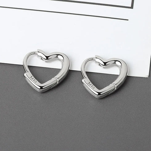 Aide 925 Sterling Silver Love Heart Hoop Earrings