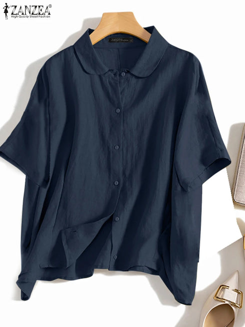 ZANZEA Elegant 3/4 Sleeve Lapel Neck Blouse for Women