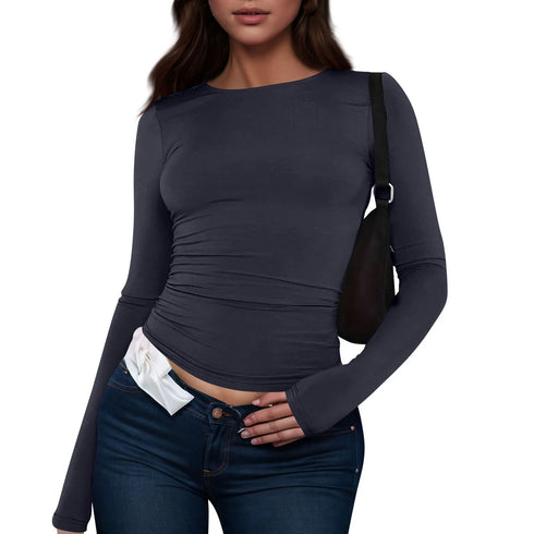 Womens Long Sleeve Bodycon Crop Top - Solid Colours