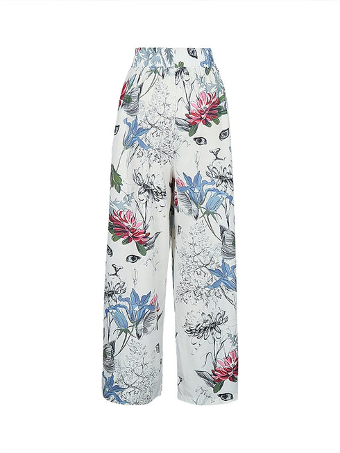 Plus Size Wide Leg Casual Trousers with Print Design