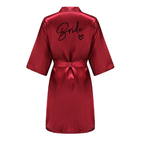 Team Bride Satin Robe with Black Letters