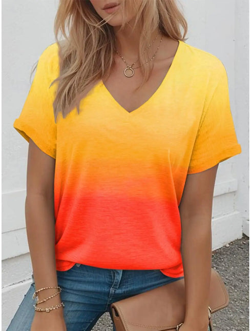 Women’s Oversized 3D Gradient Print V-Neck T-Shirt