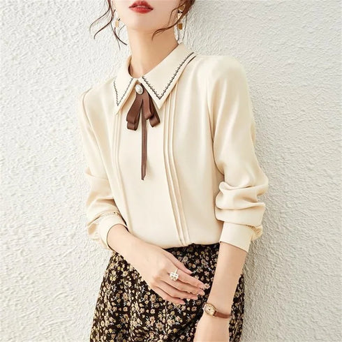 Women's Casual Long Sleeve Blouse with Peter Pan Collar