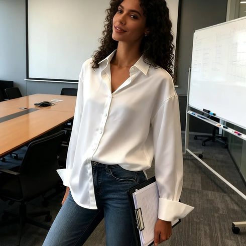 Elegant Turn-Down Collar Blouse for Women