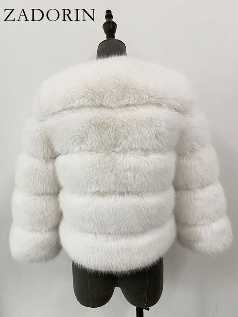 Elegant Faux Fur Coat in Black and White for Women