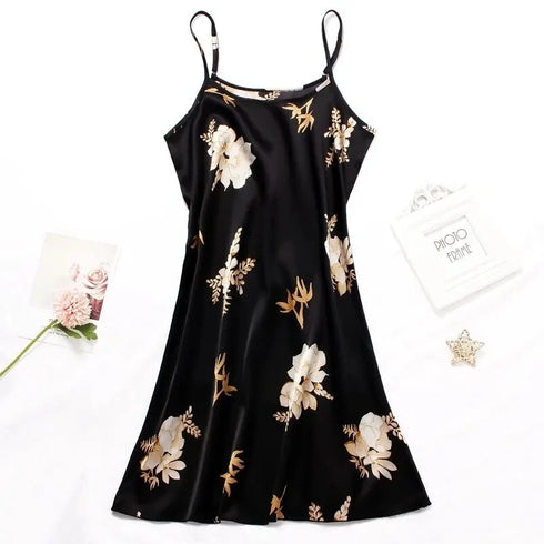 Floral Print Silk Nightdress for Women