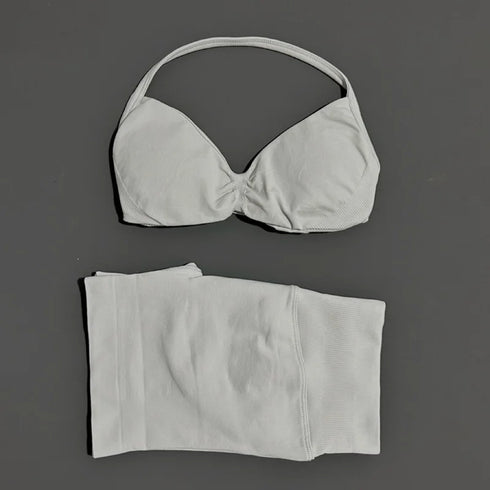 HISTELLO Women's Seamless Yoga Set with Strappy Bra and Shorts