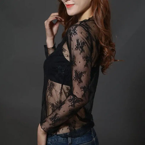 Lace Bottomed Long Sleeve Blouse Top