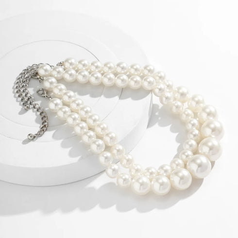Multilayer White Imitation-Pearl Choker Necklace