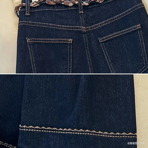 Wide Leg Denim Jeans with Scarf Belt