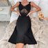 Women's Black V-Neck Lace Detail Night Dress