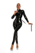 Black Shiny PU Latex Bodysuit with Zip Detail