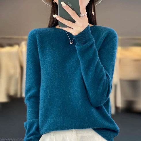 Women 100% Pure Merino Wool O-Neck Sweater