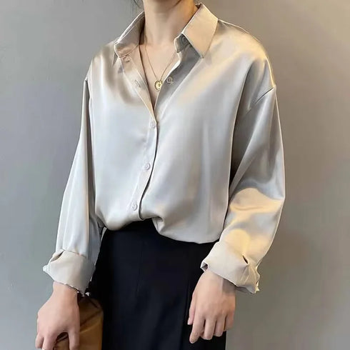 Elegant Turn-Down Collar Blouse for Women