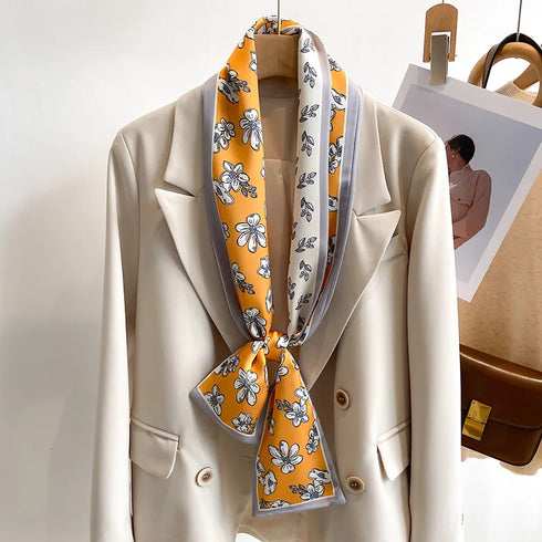 50 Color New Women Silk Printed Design Scarf Shawl Fashion Luxury Long Narrow Small Silk Scarves for Stylish Headbands and Headscarves