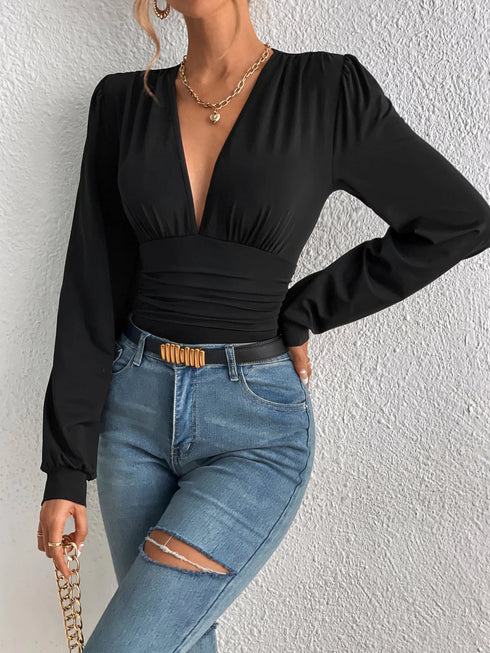 Women's Retro Pleated Lantern Sleeve One-Piece Dress