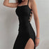 Black Bodycon Halter Neck Dress with High Split