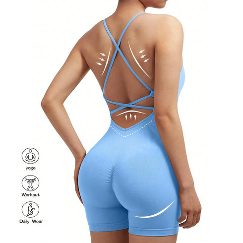 Criss Cross Backless Cami Sports Romper