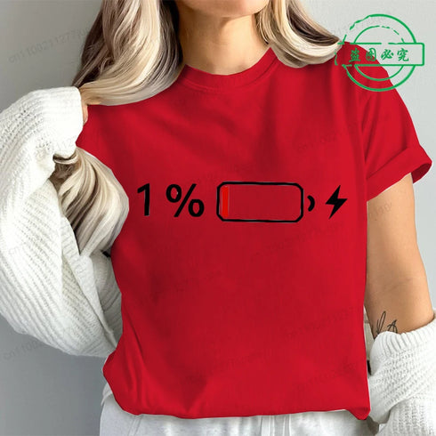 1% Battery Print Graphic Casual T-Shirt for Women