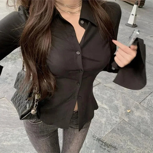 Slim Fit Flared Sleeve Women's Blouse