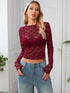 Dulzura Long Sleeves See Through Lace Crop Top For Women