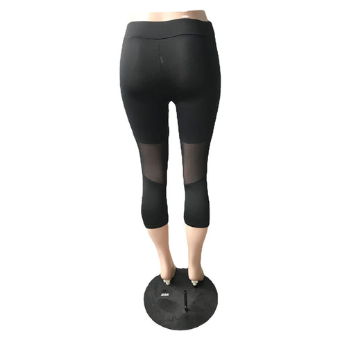 Black Mesh Patchwork Fitness Leggings for Women