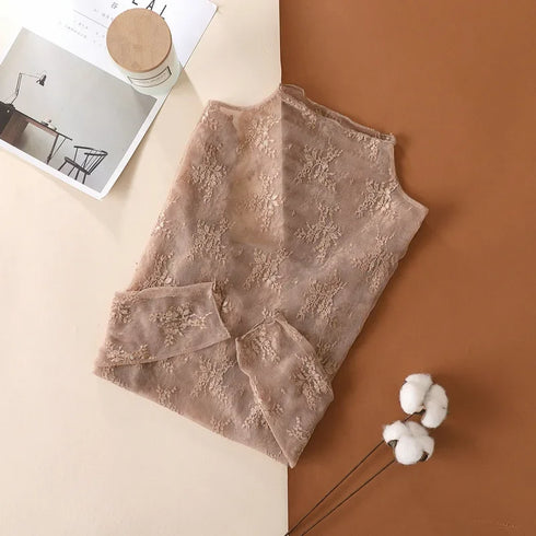 Floral Lace Turtleneck Blouse for Women