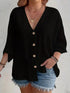 Women's Plus-size T-shirt Solid Color Breathable Spring/summer V-neck Button Travel Casual Wear with European and American Style