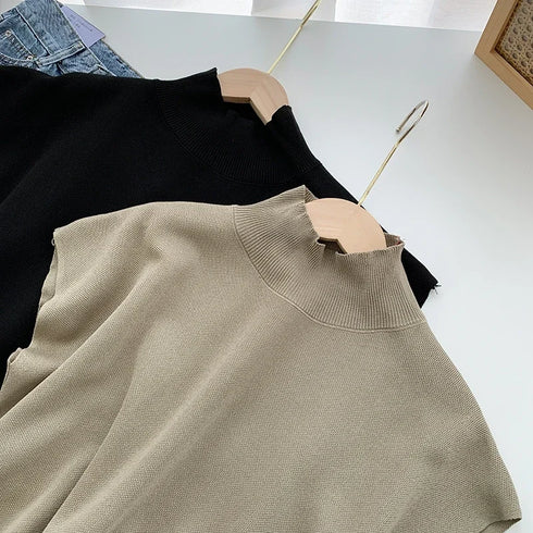 Solid Stand-up Collar Knitted Blouse Vest