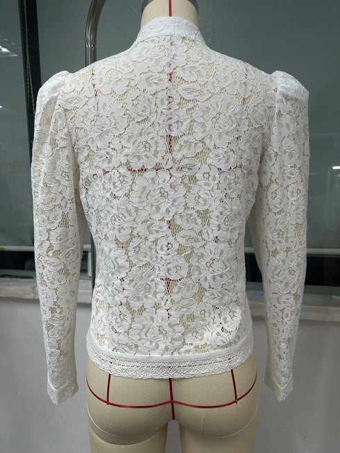 White Lace Hollow Out Blouse for Women