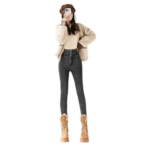 High Waist Fleece Lined Skinny Jeans for Women