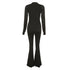 Women’s Black Flare Leg Jumpsuit with Long Sleeves