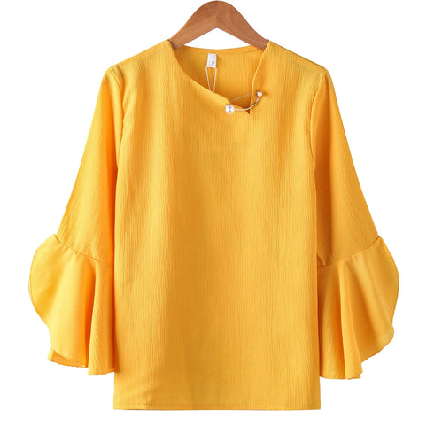 Ruffled Sleeve Chiffon Blouse for Women