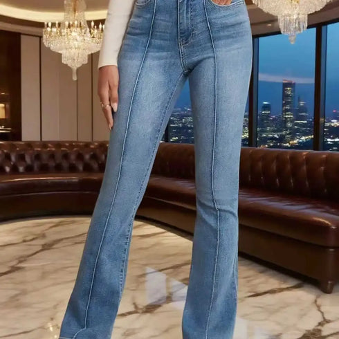High Waist Flared Jeans with French Seam Detail
