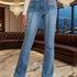 High Waist Flared Jeans with French Seam Detail