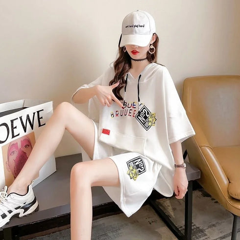 Women's Casual Hooded Cotton Two Piece Set