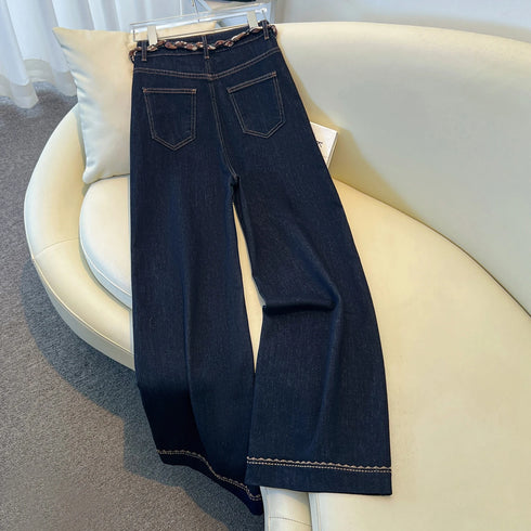 Wide Leg Denim Jeans with Scarf Belt