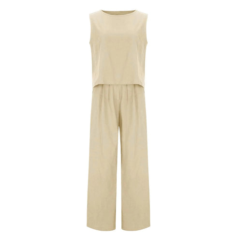 Women's Cotton Linen Sleeveless Top and Wide Leg Pants Set