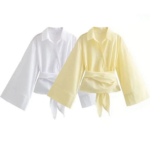 Long Sleeve Satin Feel Kimono Blouse for Women
