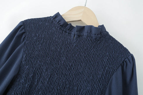 Zevity Women’s Ruffled Lace Stand Collar Smock Blouse