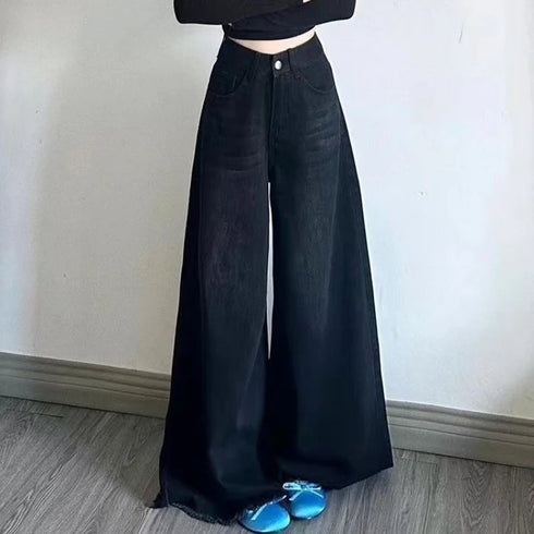 Wide Leg Black Denim Jeans for Women