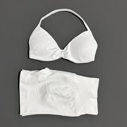 HISTELLO Women's Seamless Yoga Set with Strappy Bra and Shorts