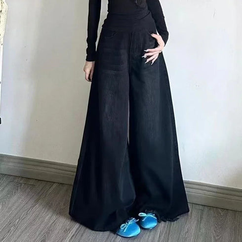 Wide Leg Black Denim Jeans for Women