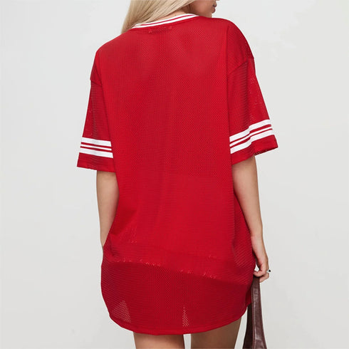 90s-Inspired Oversized Graphic V Neck T-Shirt for Women