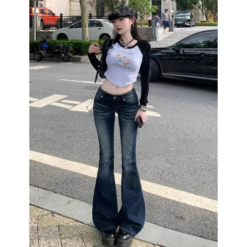 High Waist Flared Women's Jeans in Denim