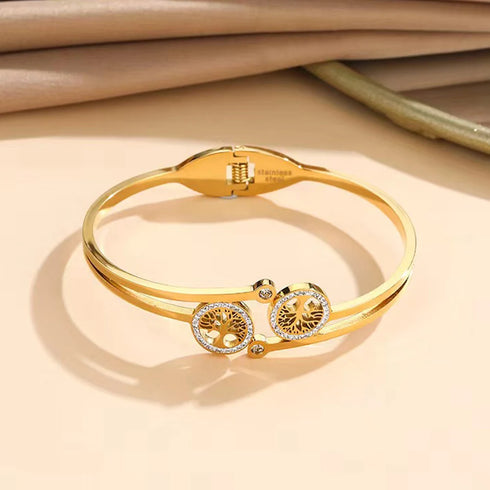 Women's Luxury Designer Bangle Stainless Steel Tree of Life Cuff Bracelet for Women