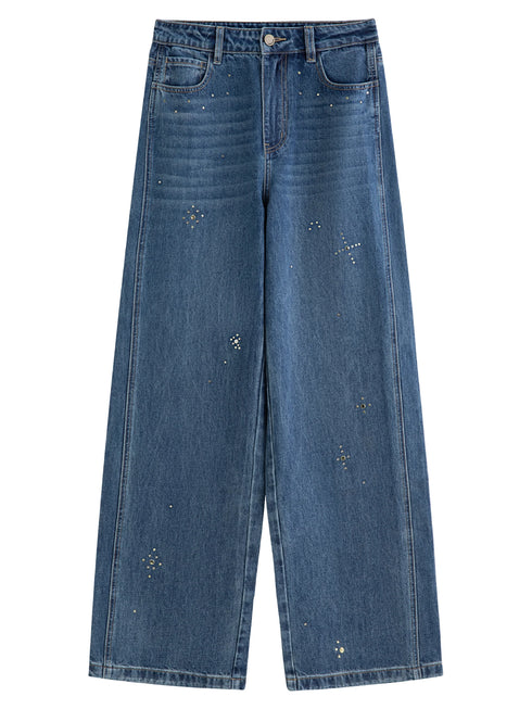Retro Diamond Washed Straight Jeans for Women